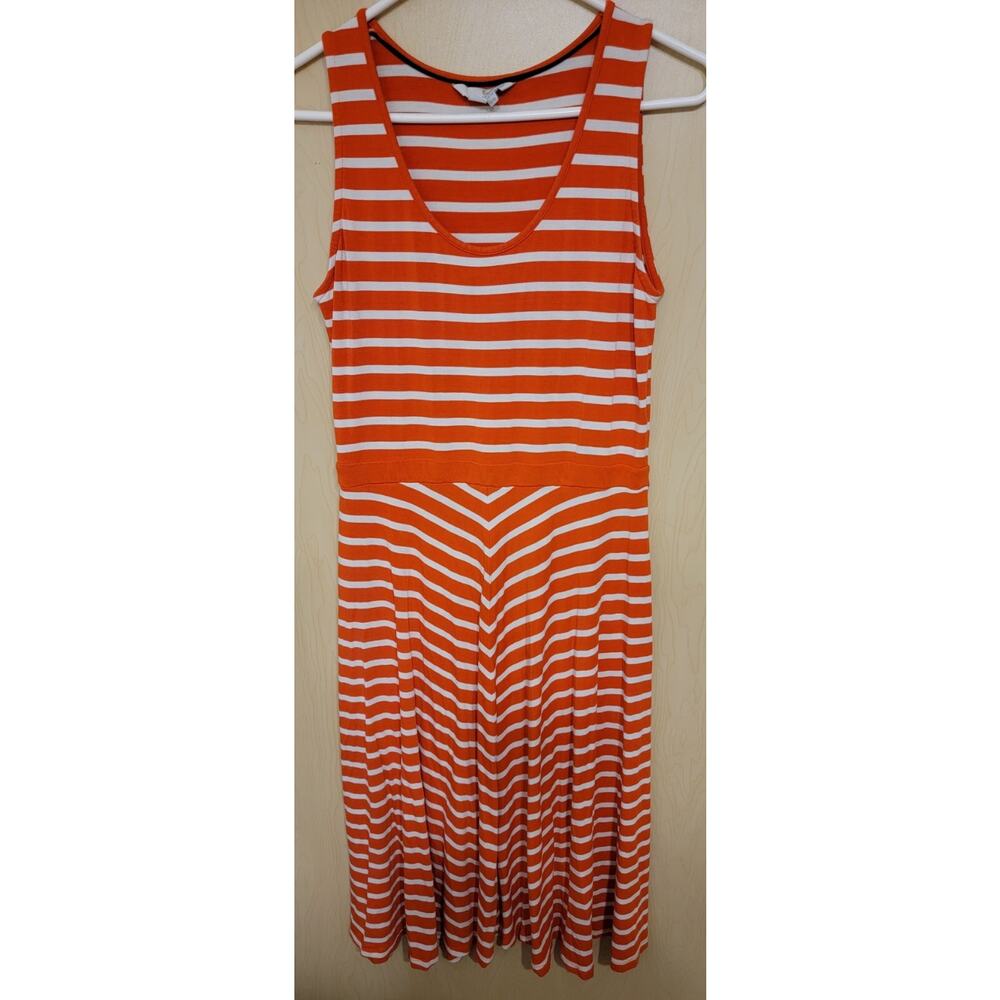 Boden Striped Sleeveless Maxi Dress Comfy Knit Long Sz 10 L Orange/White